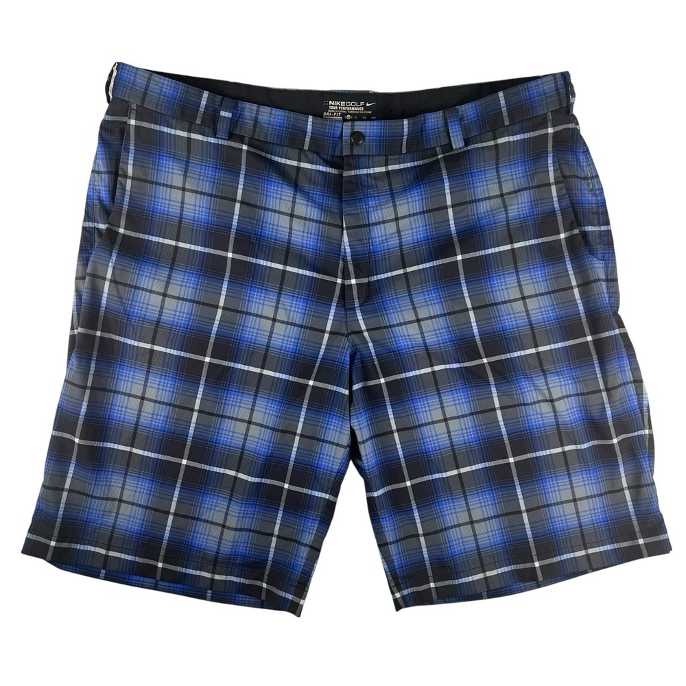 Nike Golf Dri Fit Shorts Mens 42 Blue Plaid Tour Performance Stretch